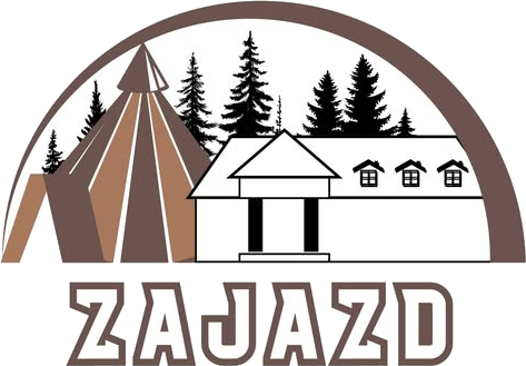 Logo Zajazdu Jerzmanowa: wigwam i budynek zajazdu